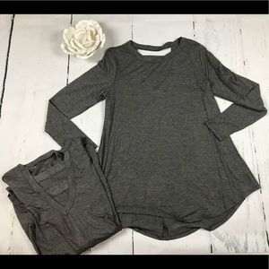 Charcoal Grey Long Sleeve Back Cut-out top